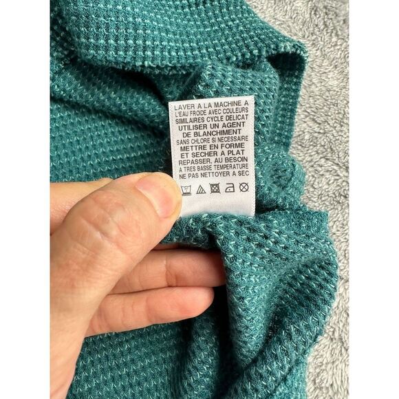 Free People Slit Back Thermal Knit Top Size Large Turquoise - Picture 7 of 8